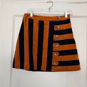 Anthropologie faux suede black and tan striped mini skirt women’s 6